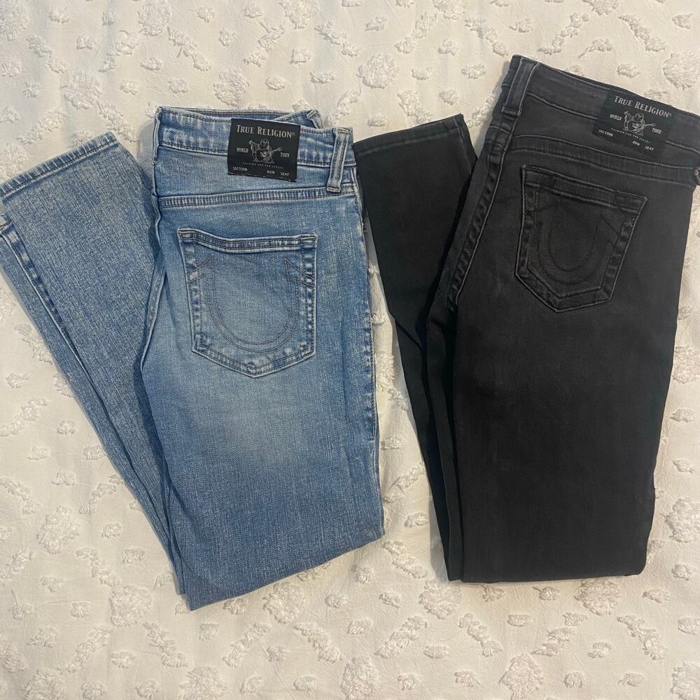 Lot of 2 True Religion Skinny Jeans Halle Collette Womens Sz 27 28 High Mid Rise